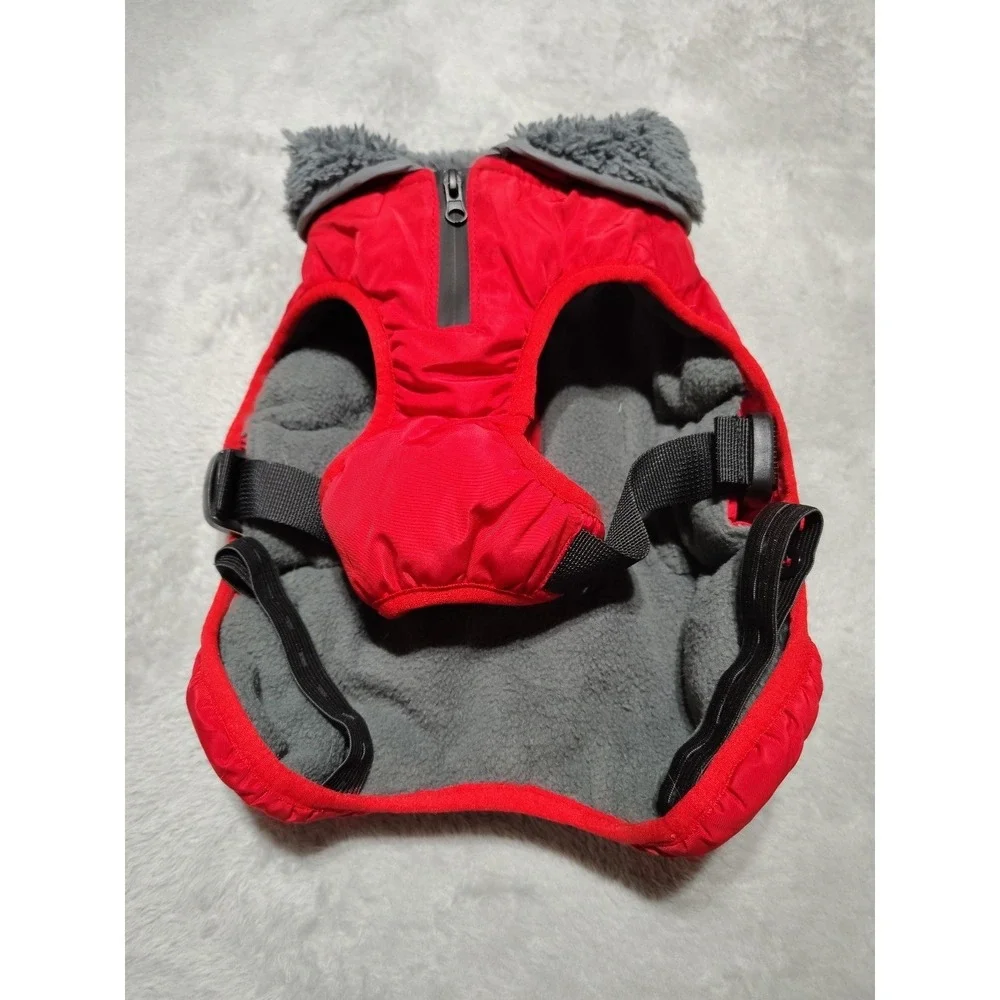 QBLEEV Dog Coat Small Red Reflective Fur Lined Warm‎ Adjustable Outdoor Walks